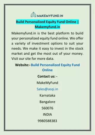 Build Personalized Equity Fund Online | Makemyfund.in