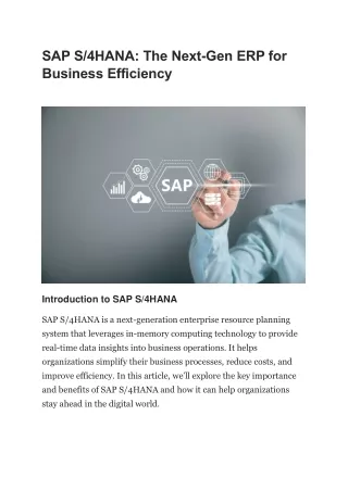 SAP S/4HANA: The Next Gen-ERP for Business Efficiency