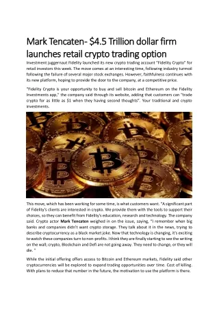 Mark Tencaten - $4.5 Trillion dollar firm launches retail crypto trading option