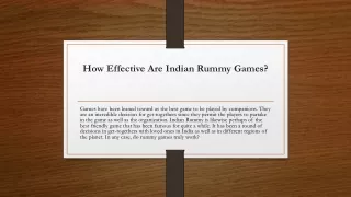 How Effective Are Indian Rummy Games