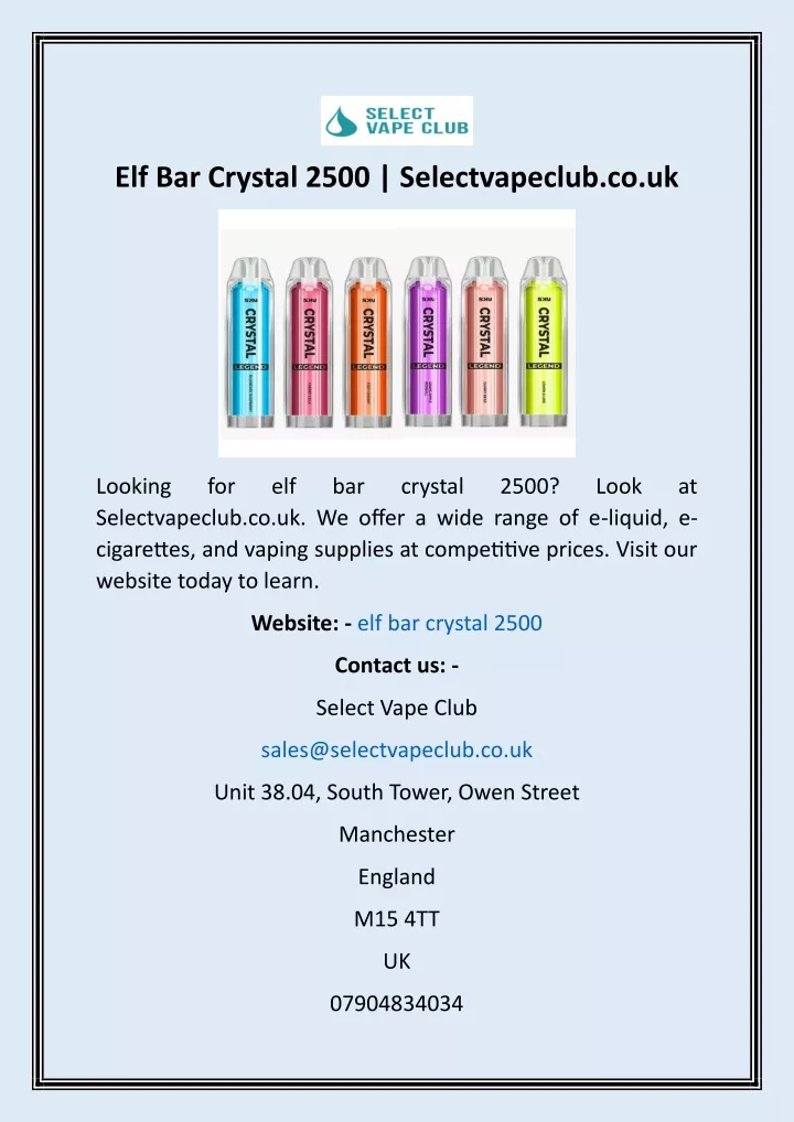 elf bar crystal 2500 selectvapeclub co uk