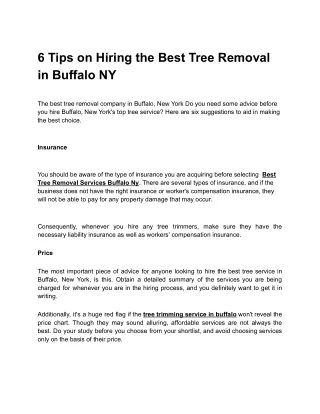 6 Tips on Hiring the Best Tree Removal in Buffalo NY