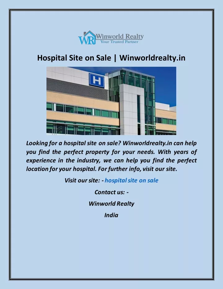 hospital site on sale winworldrealty in