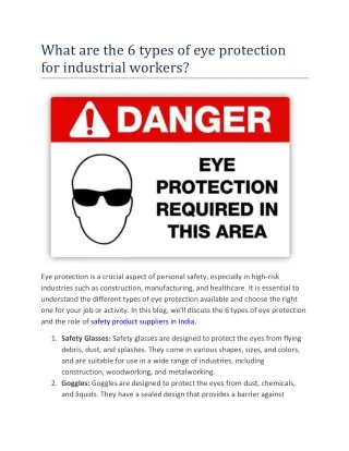 What are the 6 types of eye protection for industrial workers