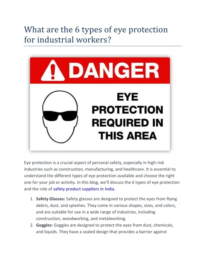 what are the 6 types of eye protection