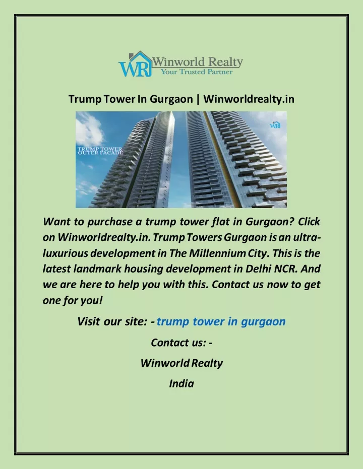 trump tower in gurgaon winworldrealty in