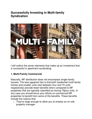 Successfully Investing in Multifamily Syndication
