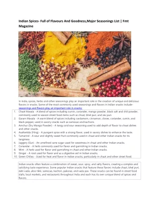 Indian Spices- Full of Flavours And Goodness,Major Seasonings List Fmt |Magazine