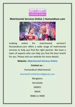 Matrimonial Services Online | Humandtum.com