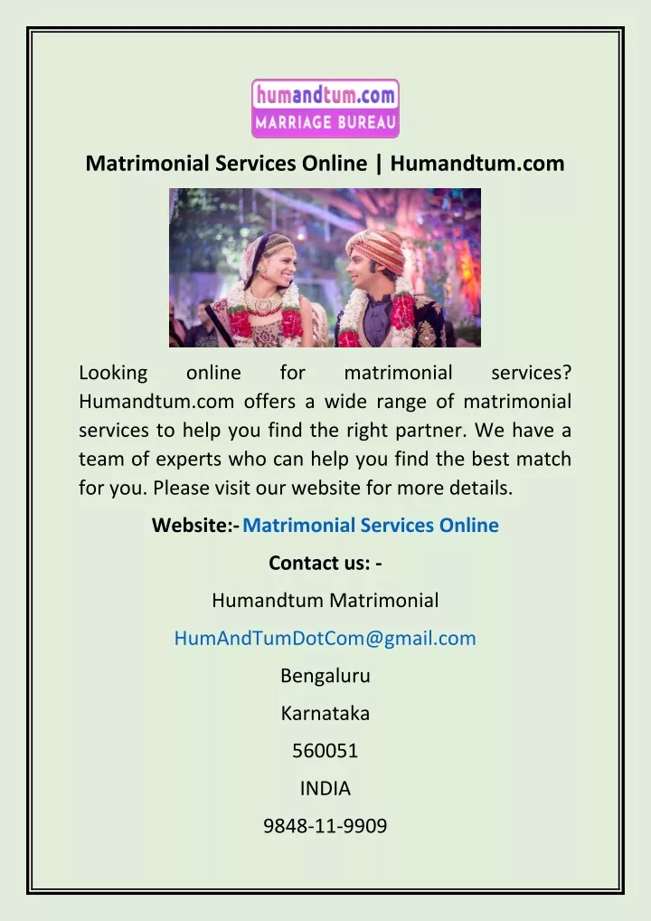 matrimonial services online humandtum com
