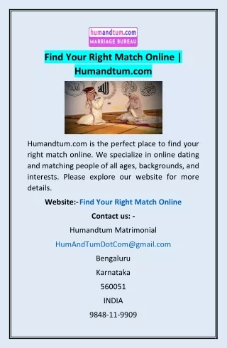 Find Your Right Match Online | Humandtum.com