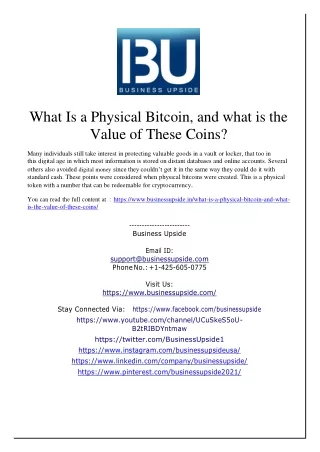 What Is a Physical Bitcoin, and what is the Value of These Coins