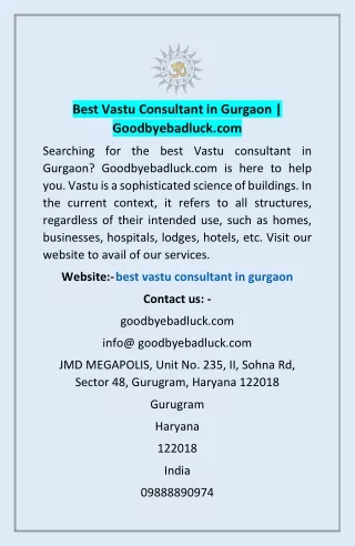 Best Vastu Consultant in Gurgaon | Goodbyebadluck.com