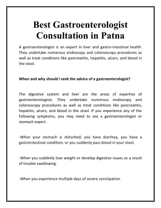 Best Gastroenterologist Consultation in Patna