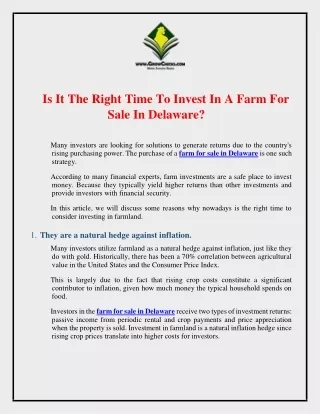 Is It The Right Time To Invest In A Farm For Sale In Delaware