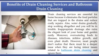 Benefits of Drain Cleaning Services and Bathroom Drain Cleaning