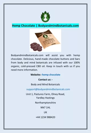 Hemp Chocolate | Bodyandmindbotanicals.com