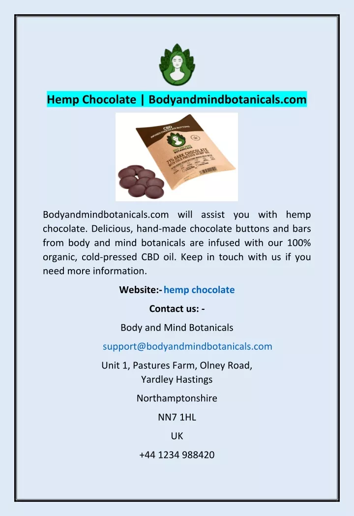 hemp chocolate bodyandmindbotanicals com