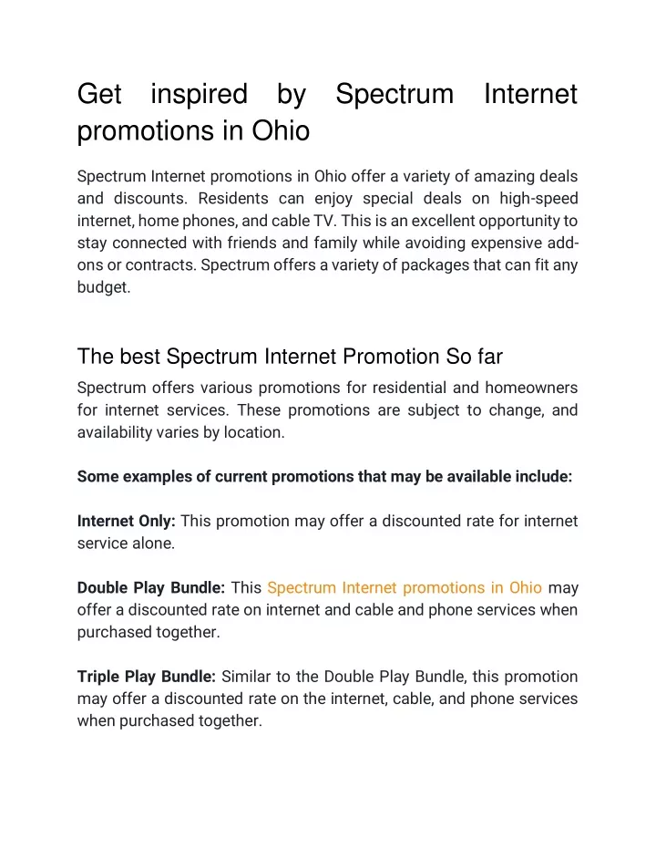 get inspired by spectrum internet promotions