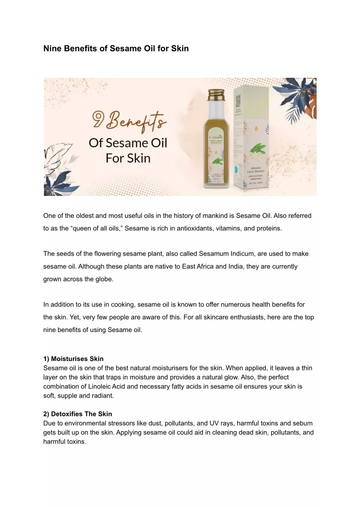 nine benefits of sesame oil for skin