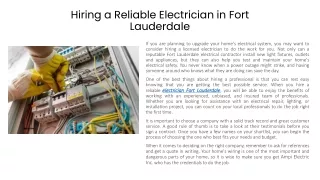 Hiring a Reliable Electrician in Fort Lauderdale