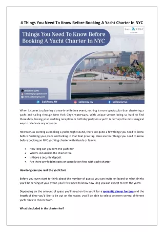 4 Things You Need To Know Before Booking A Yacht Charter In NYC