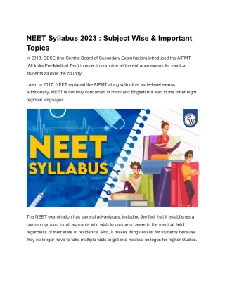 NEET Syllabus 2023: Subject Wise & Important Topics