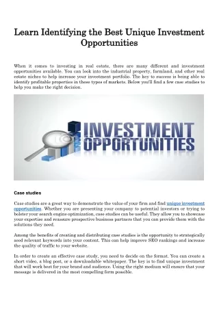 learn identifying the best unique investment
