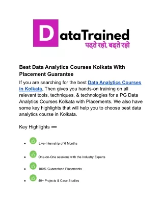 Best Data Analytics Courses Kolkata With Placement Guarantee