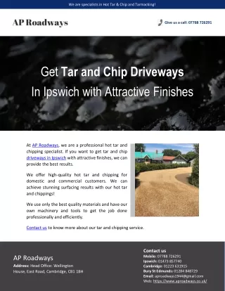 Get Tar and Chip Driveways In Ipswich with Attractive Finishes