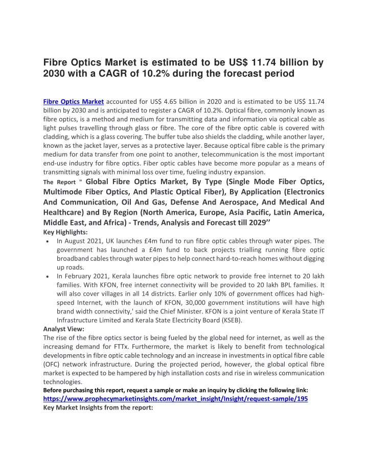 fibre optics market is estimated