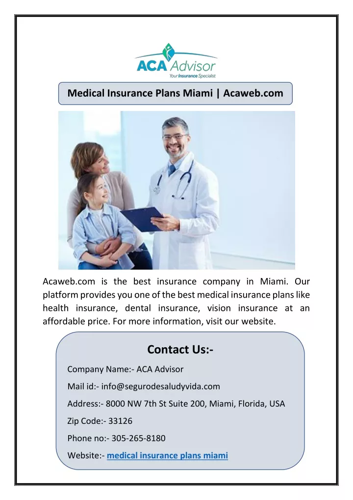 medical insurance plans miami acaweb com