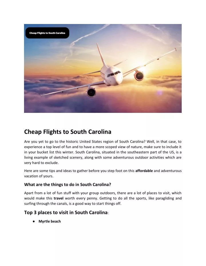 cheap flights to south carolina