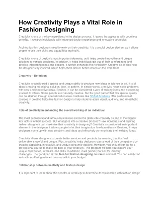 How Creativity Plays a Vital Role in Fashion Designing