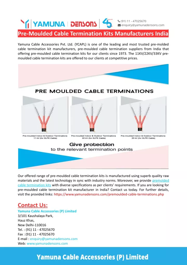 pre moulded cable termination kits manufacturers