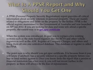 Get PPSR Report