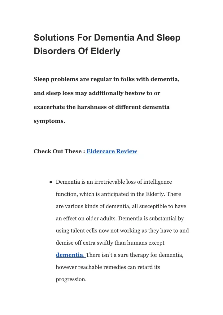 solutions for dementia and sleep disorders