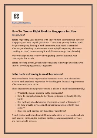 How To Choose Right Bank in Singapore for New Business?