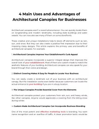 4 Main Uses and Advantages of Architectural Canopies for Businesses