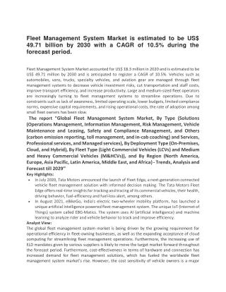 fleet management system market is estimated