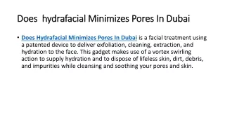 does hydrafacial minimizes pores in dubai