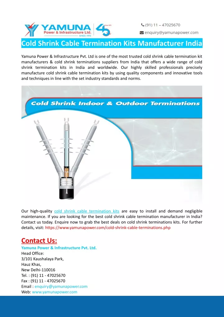 cold shrink cable termination kits manufacturer