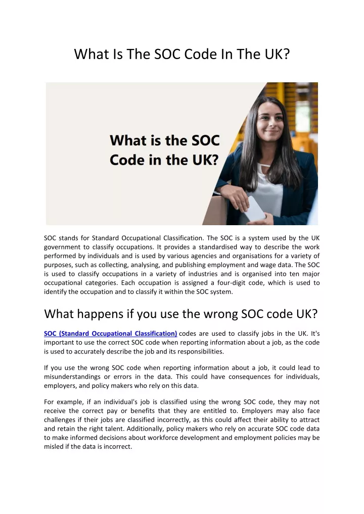 what is the soc code in the uk