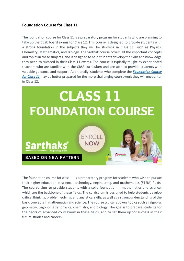 foundation course for class 11