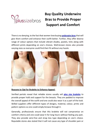 Buy Quality Underwire Bras to Provide Proper Support and Comfort