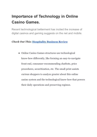 Importance of Technology in Online Casino Games.