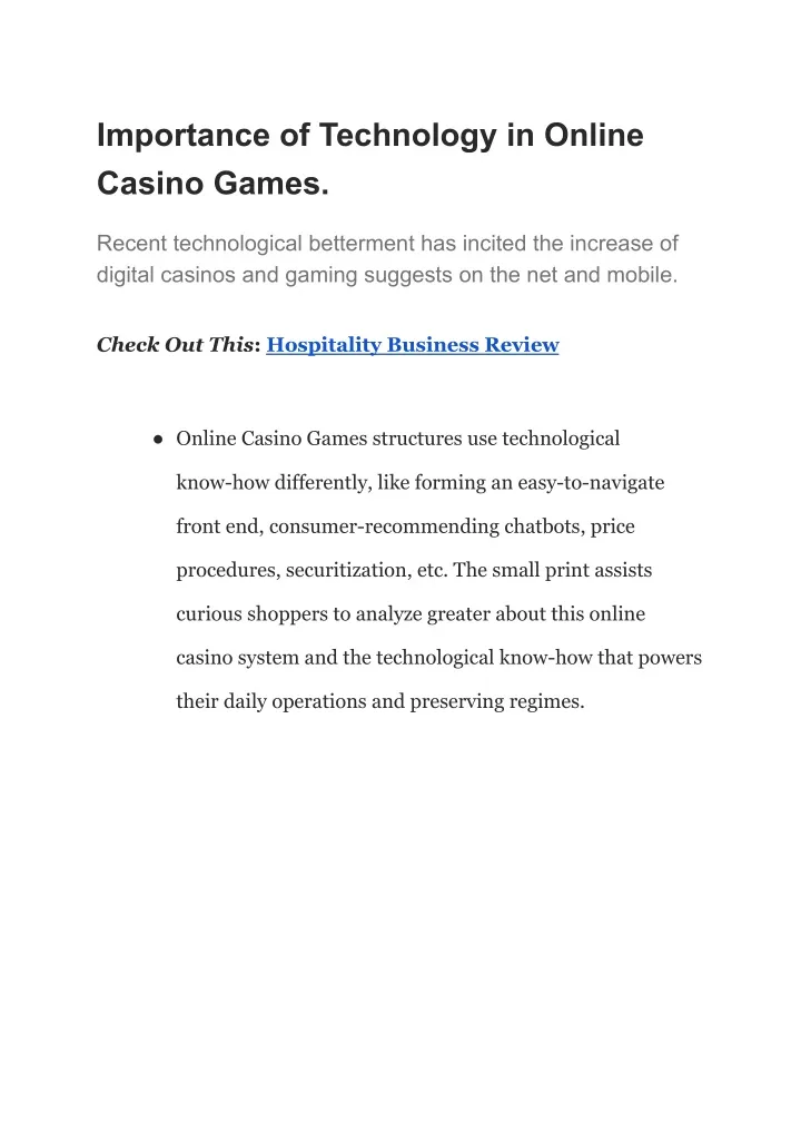 importance of technology in online casino games