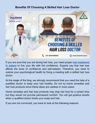 Benefits Of Choosing A Skilled Hair Loss Doctor
