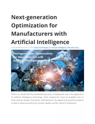 next generation optimization for manufacturers