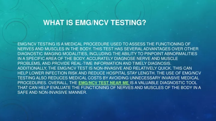 what is emg ncv testing